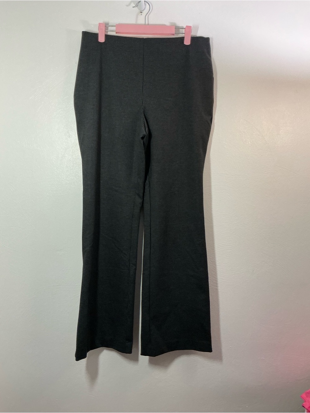 Anne Klein Checkered Dark Charcoal Pull On Boot-Cut Dress Pants Size Large